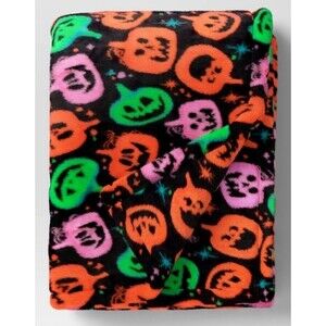 Pumpkin Printed Plush Halloween Throw Blanket Black - Hyde & EEK! Boutique NEW
